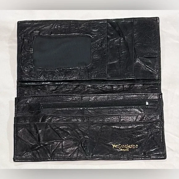 VINTAGE Yves Saint Laurent YSL Calf Leather Crinkle Bifold Wallet Antique Rare - Picture 4 of 15